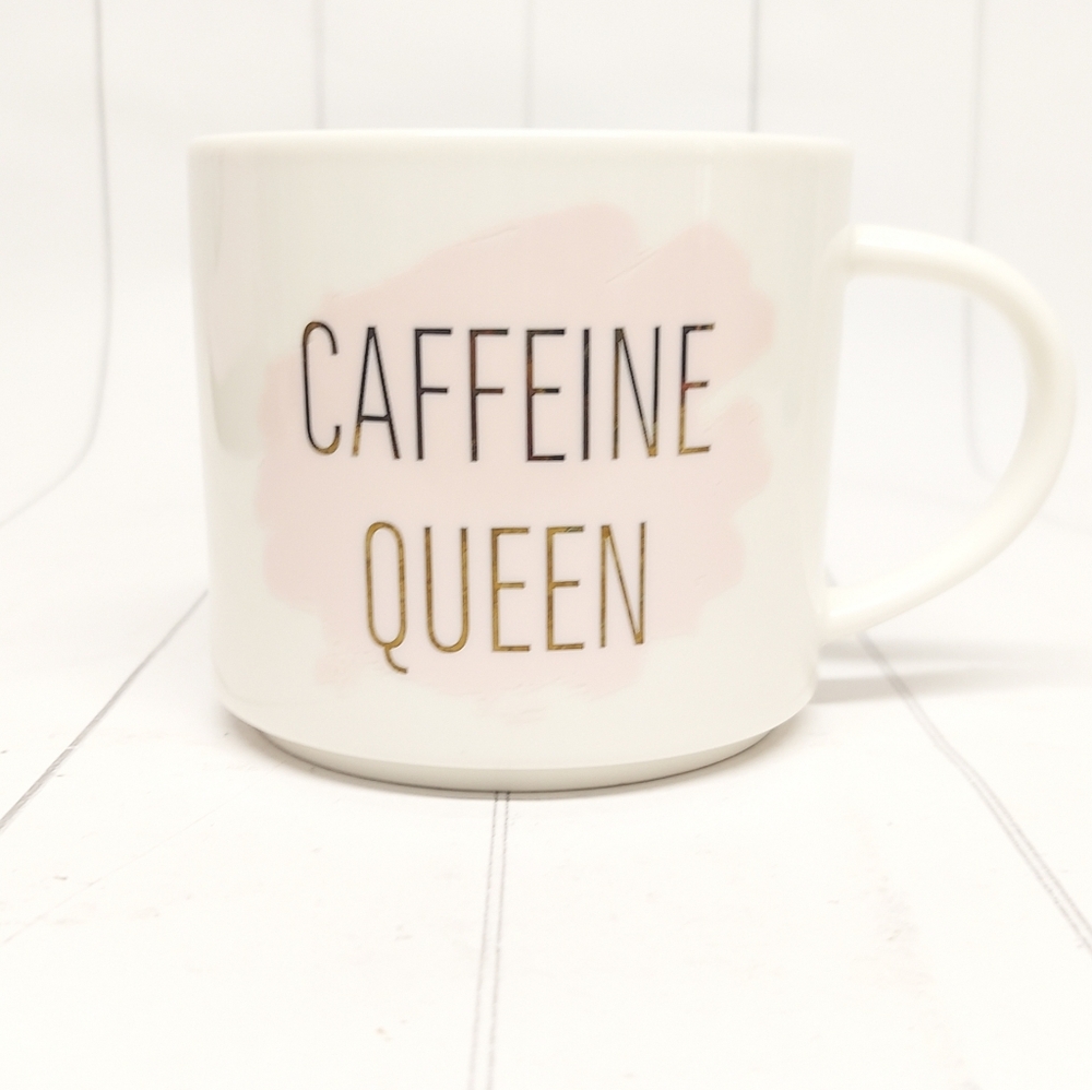 Porcelain Caffeine Queen Coffee Mug Oversize Cup  Pink Gold